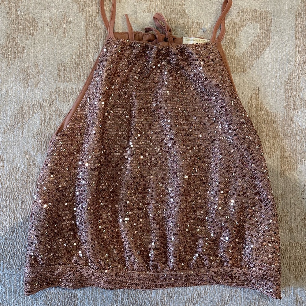 Chelsea & Violet Sequin Tank Top - Rose Gold